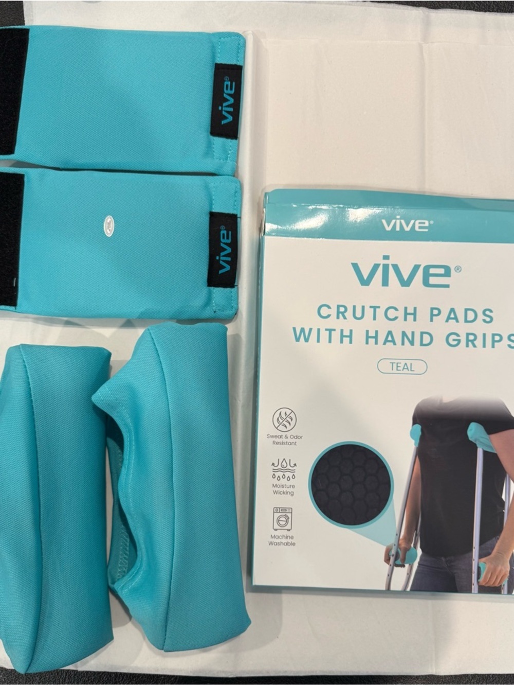 Vive Teal Crutch Pads with Ergonomic Hand Grips